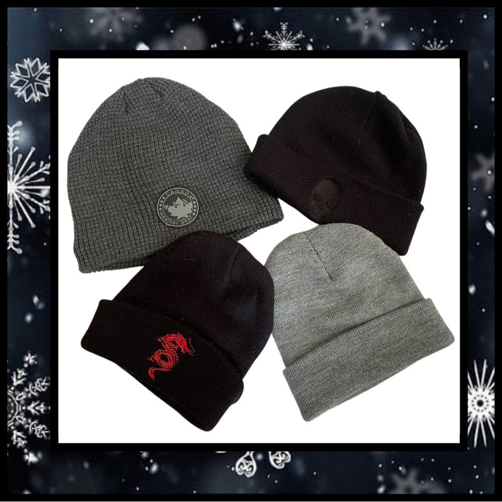Winter Beanie Caps 4-Piece Set – Unisex Stretch Fit